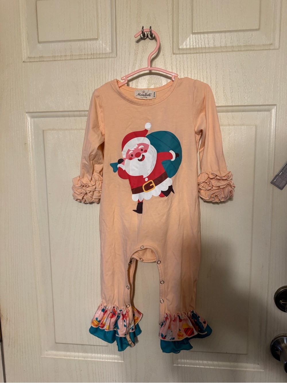 Marie Nicole Peach Santa Ruffle One-Piece for Kids